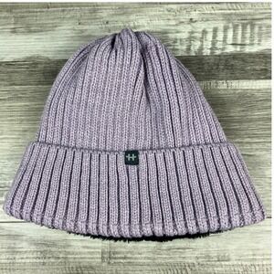 Hot Paws Lavender Purple Ribbed Knit Beanie Faux Fur Fleece Lined Winter Hat OS